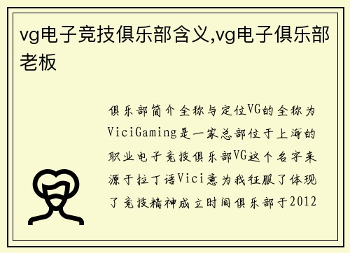 vg电子竞技俱乐部含义,vg电子俱乐部老板
